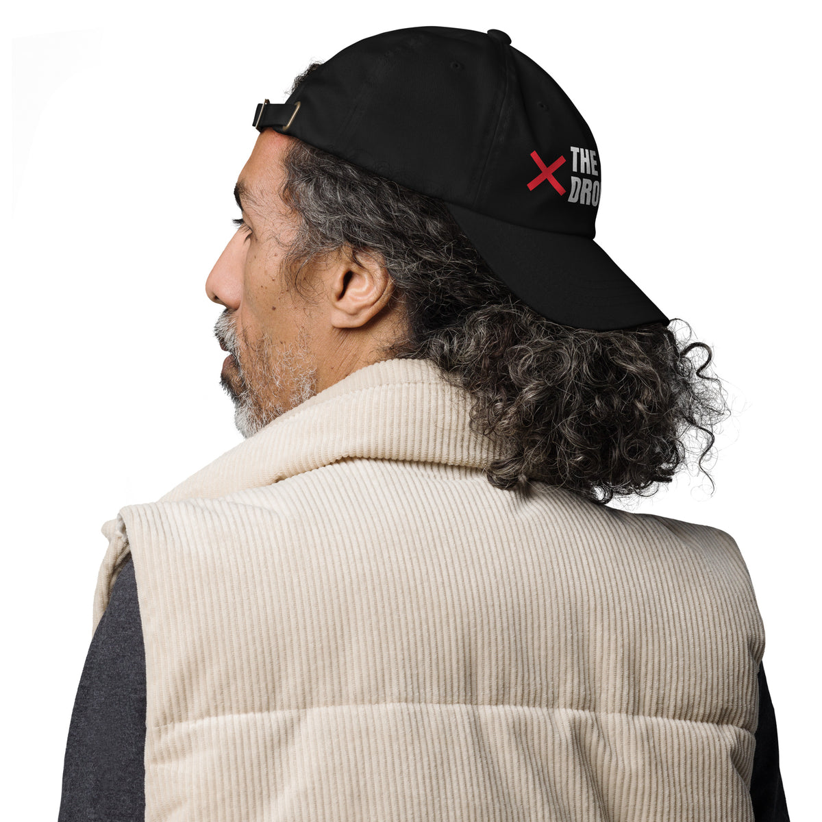 The Second Drop Dad Hat, black with red X logo