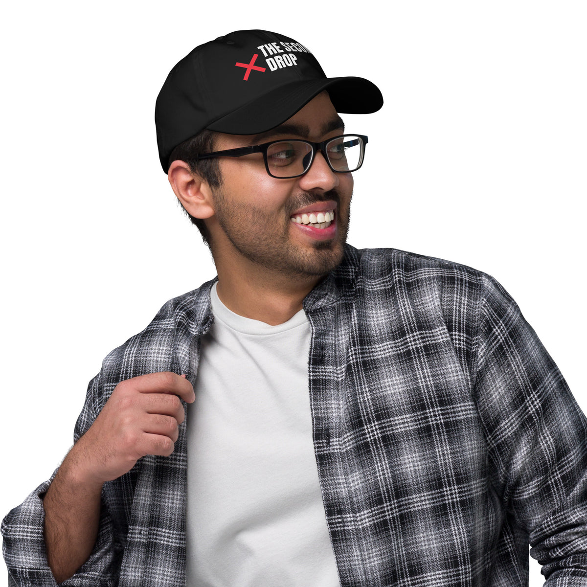 The Second Drop Dad Hat, black with red X logo