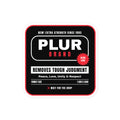 A square product label for Plur Brand Ultra Loud, featuring a black background with a red border, white text, and a red burst accent.