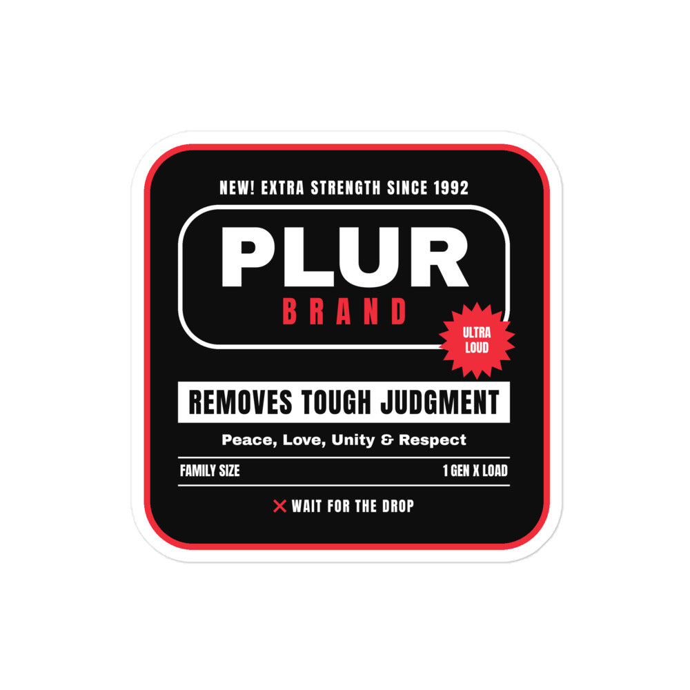A square product label for Plur Brand Ultra Loud, featuring a black background with a red border, white text, and a red burst accent.