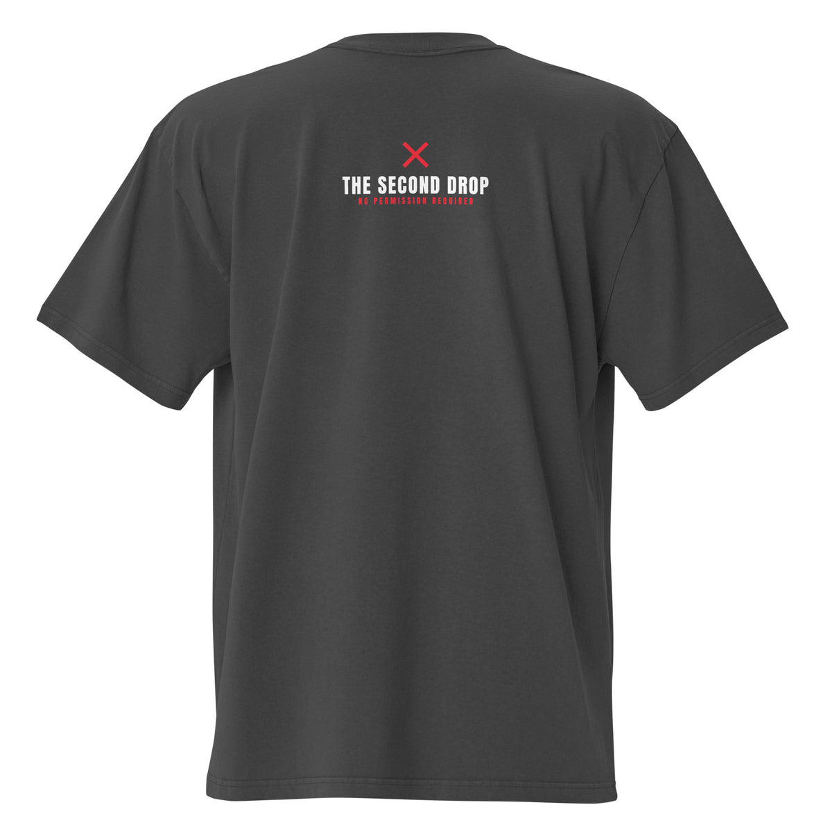 back of the shirt- The Second Drop logo with red X