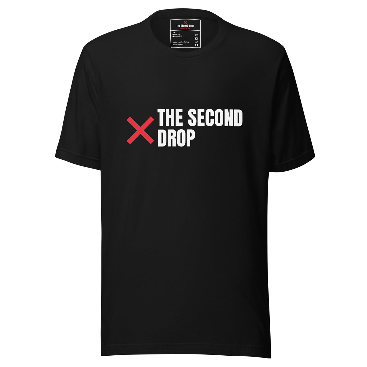 The Second Drop Logo Tee, front, black with red X logo